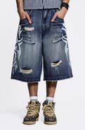 JADED LONDON Blade Colossus Crop Wide Leg Denim Shorts