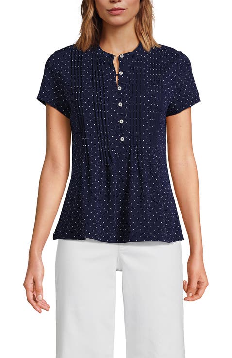 Short Sleeve Lightweight Jersey Button Pintuck Top
