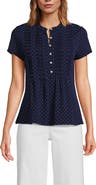 Lands' End Short Sleeve Lightweight Jersey Button Pintuck Top