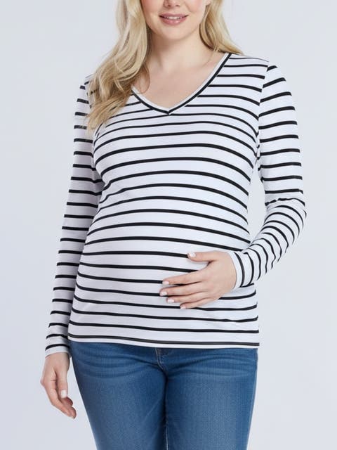 V-Neck Side-Ruched Maternity Long Sleeve Tee
