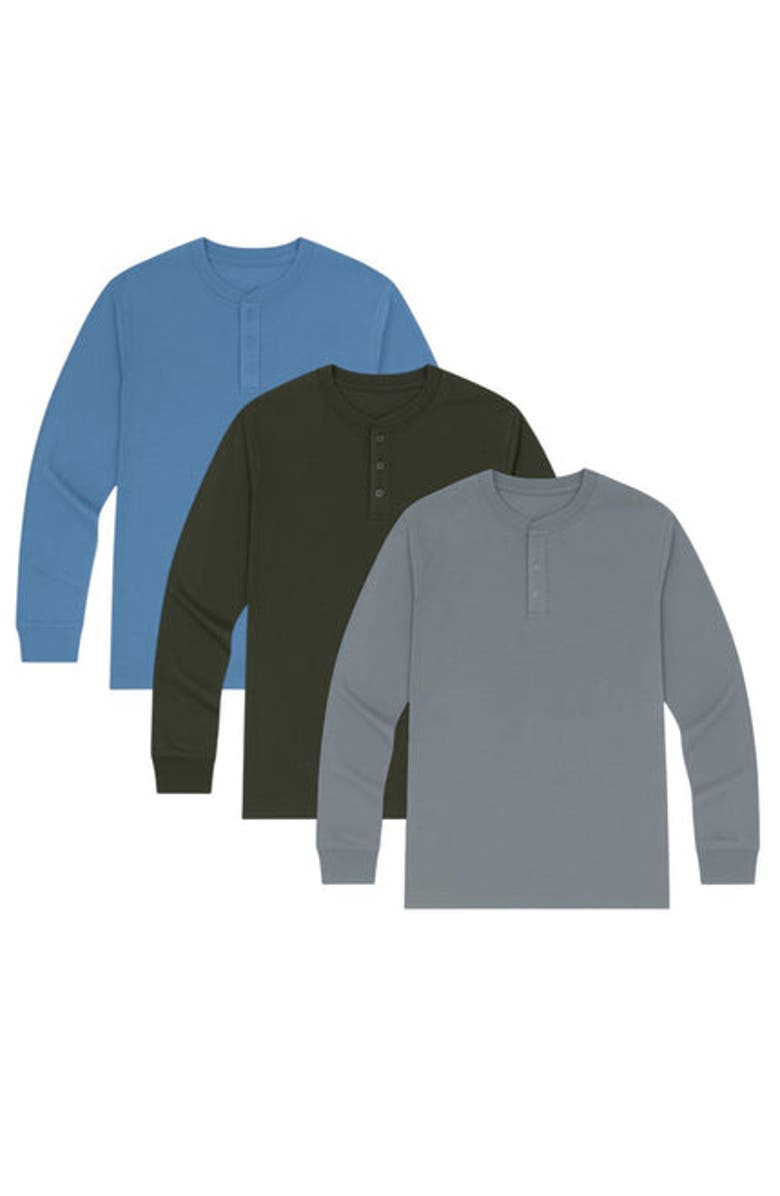 BenBen 3 Pack Mens Long Sleeve Henley Tees, Main, color, Green/Stone/Blue