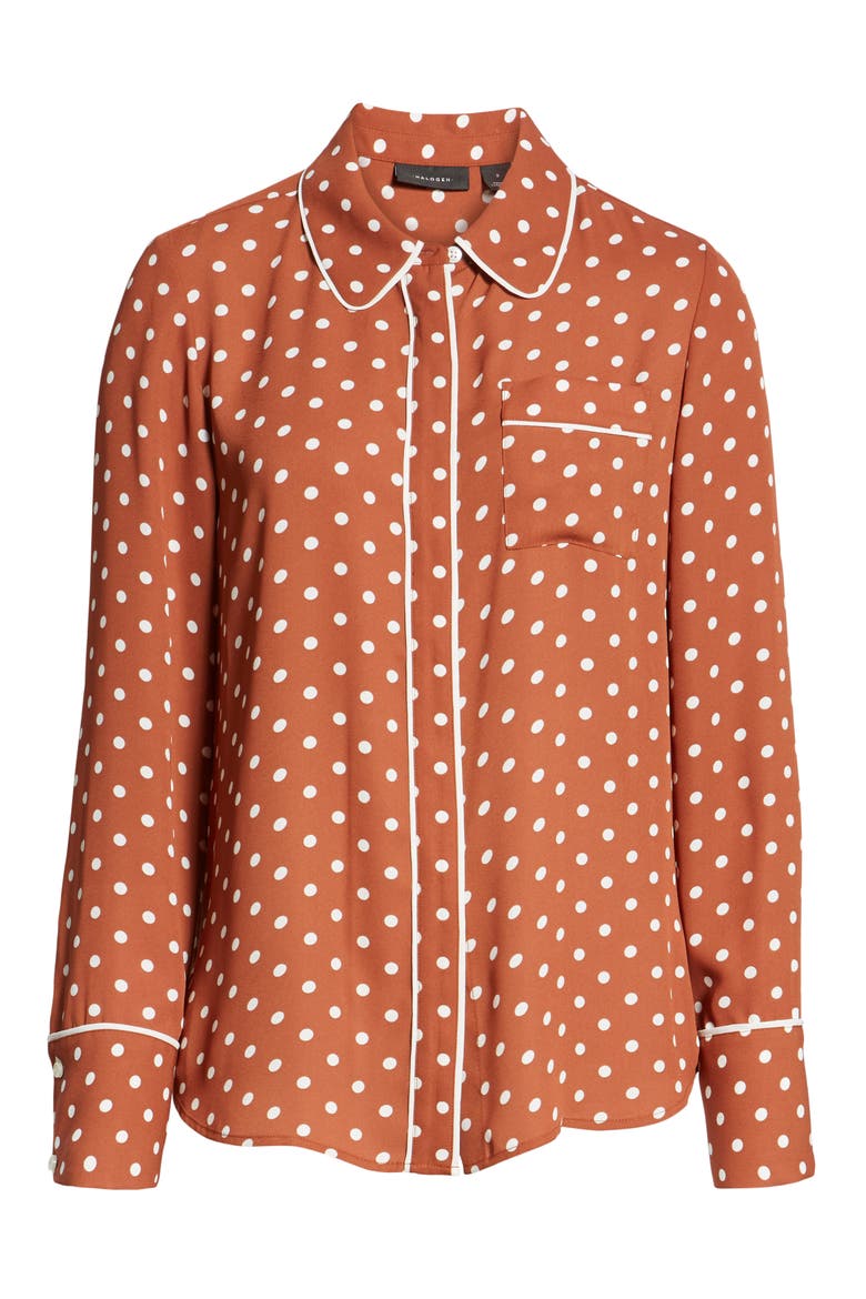 x Atlantic-Pacific Hidden Placket Blouse, Alternate, color, RUST SPACED DOT