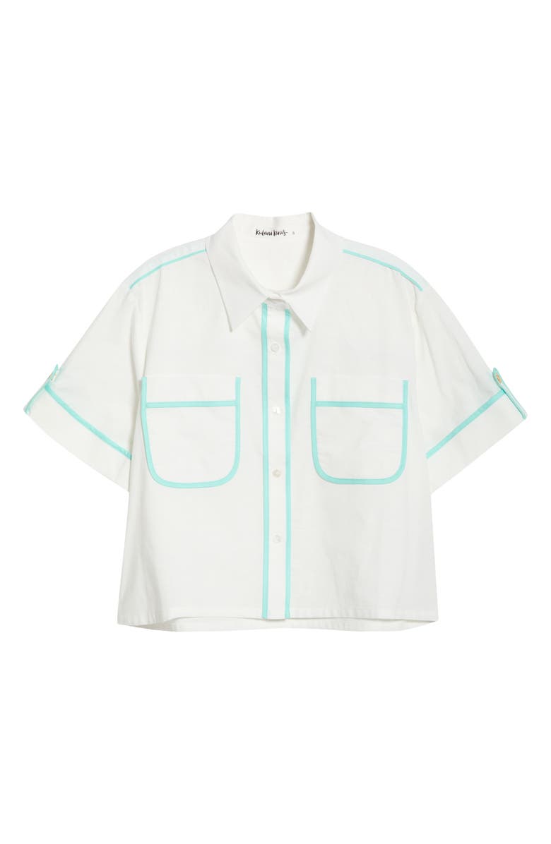 Kulani Kinis Crop Cover-Up Button-Up Shirt, Alternate, color, Crystal Tides