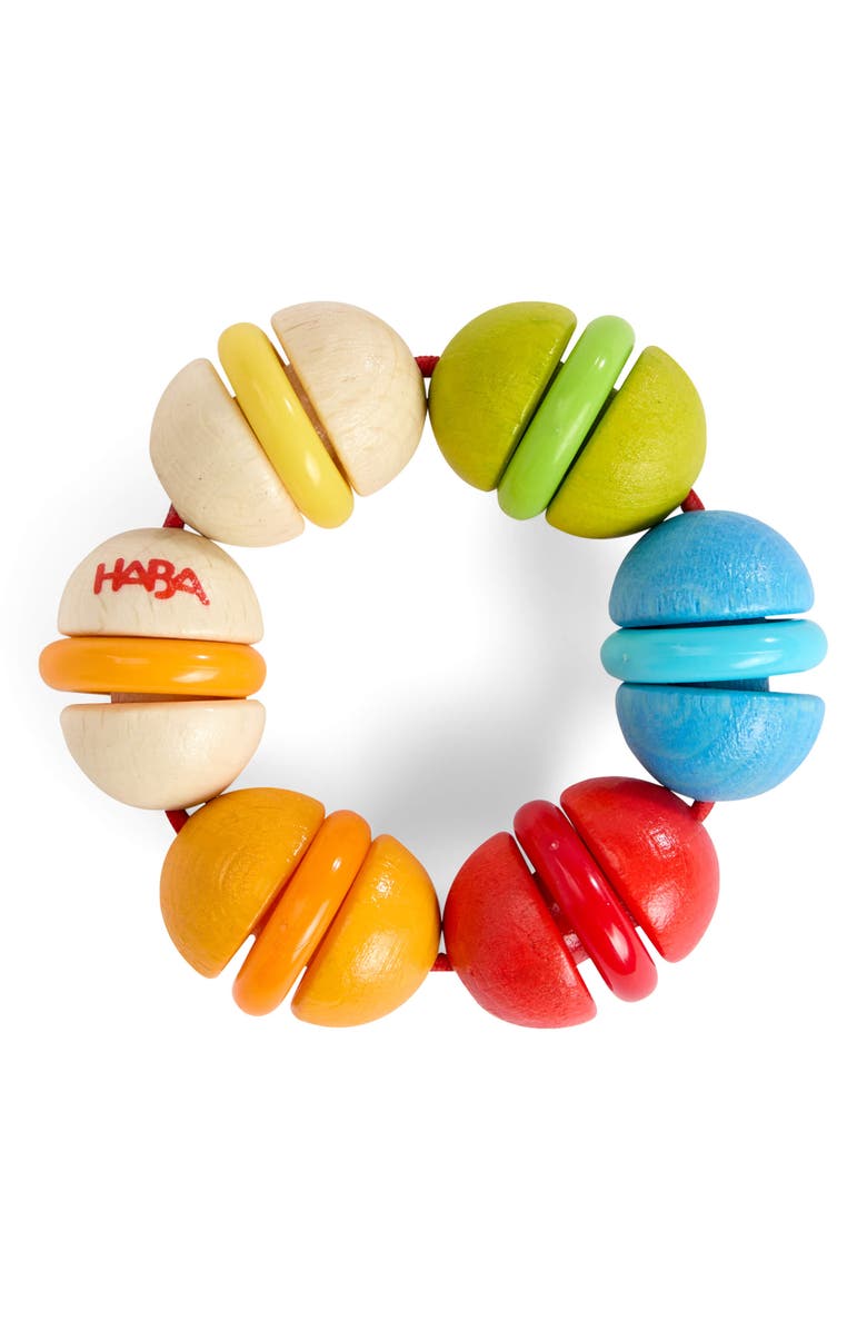 HABA Rainbow Rattle Baby Grasping Toy and Teether, Main, color, Multi