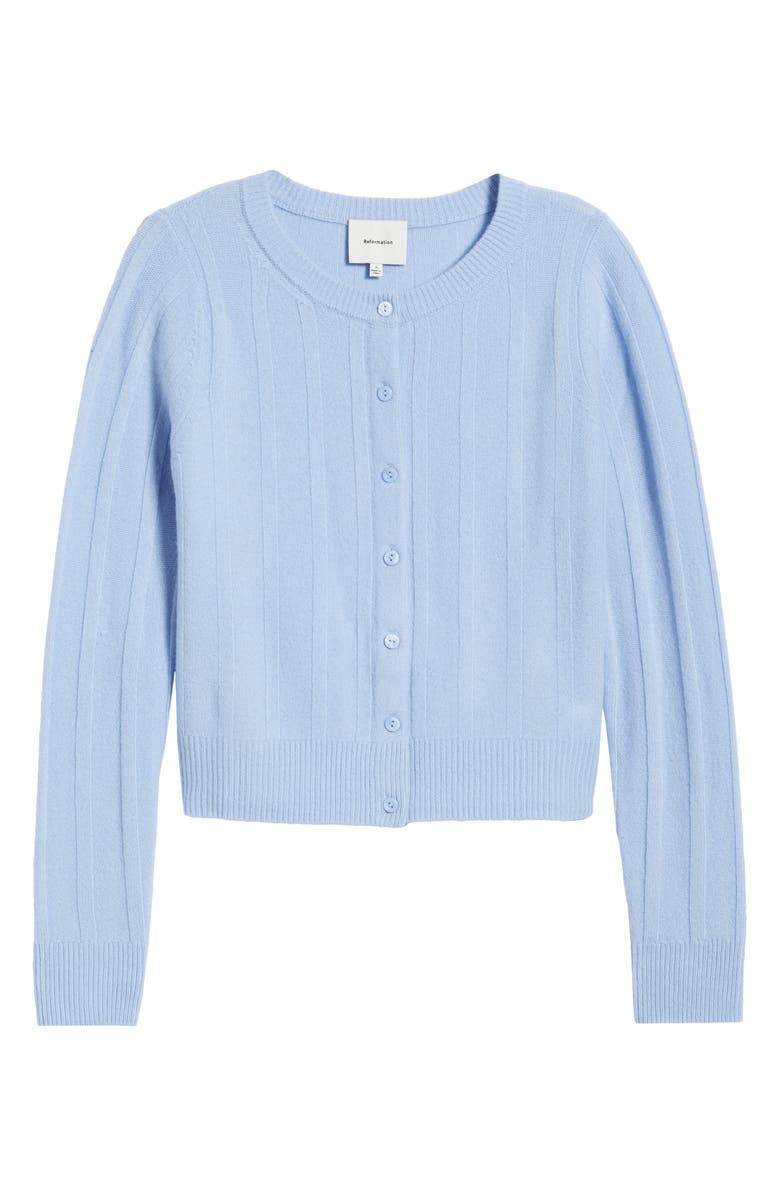 Reformation Hannah Merino Wool Cardigan, Alternate, color, Ice Water