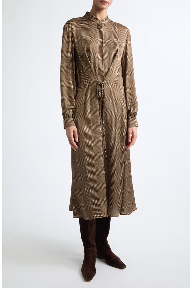 Glen Plaid Satin Dress, Main, color, 8810 DARK BROWN