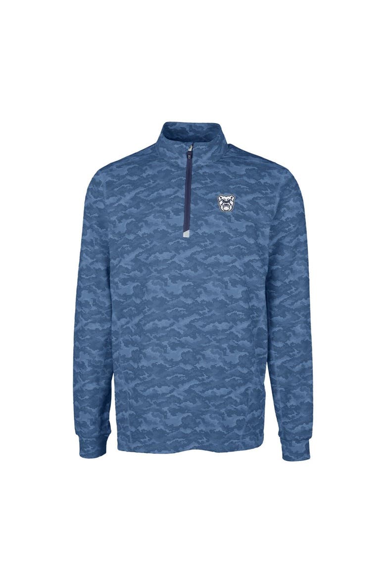 Men's Cutter & Buck Navy Butler Bulldogs Traverse Camo Print Stretch Quarter-Zip Pullover Top, Alternate, color, Navy