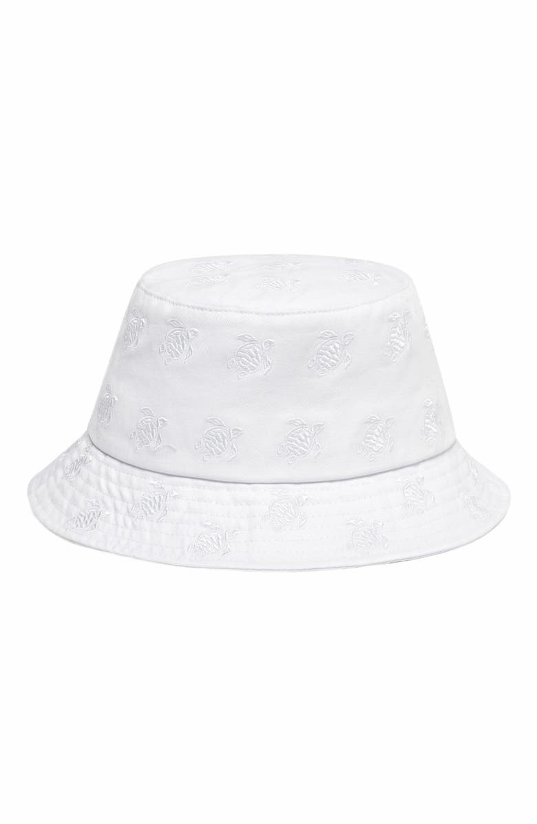 Vilebrequin Embroidered Bucket Hat Turtles All Over, Alternate, color, Blanc