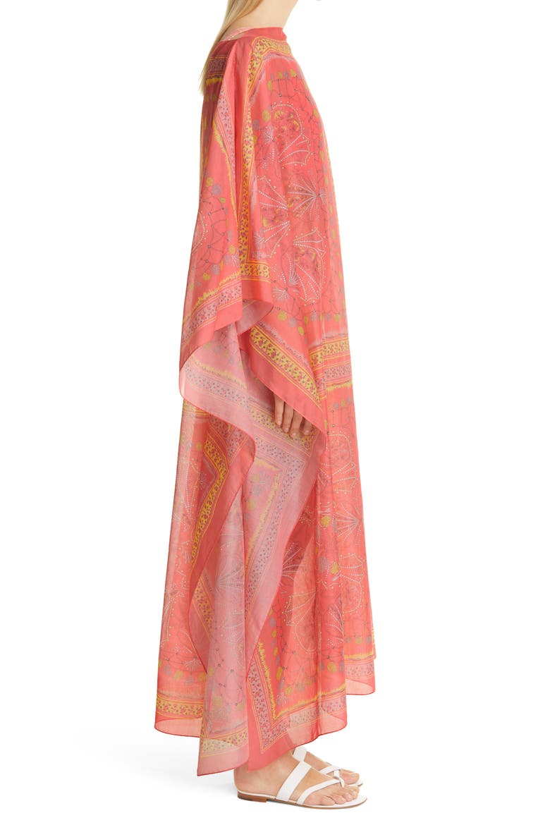 Conch Print Cotton Cover-Up Caftan, Alternate, color, CORAL