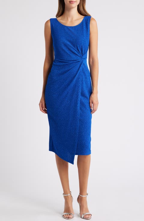 Metallic Jacquard Faux Wrap Cocktail Dress