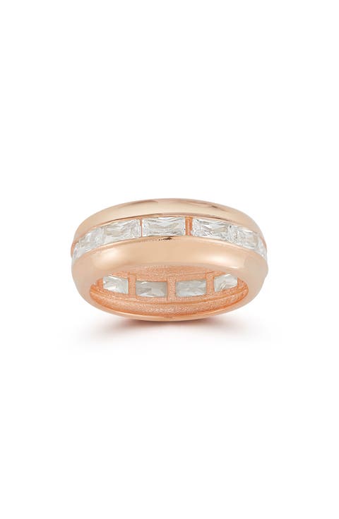 14k Rose Gold Plate Cubic Zirconia Band Ring