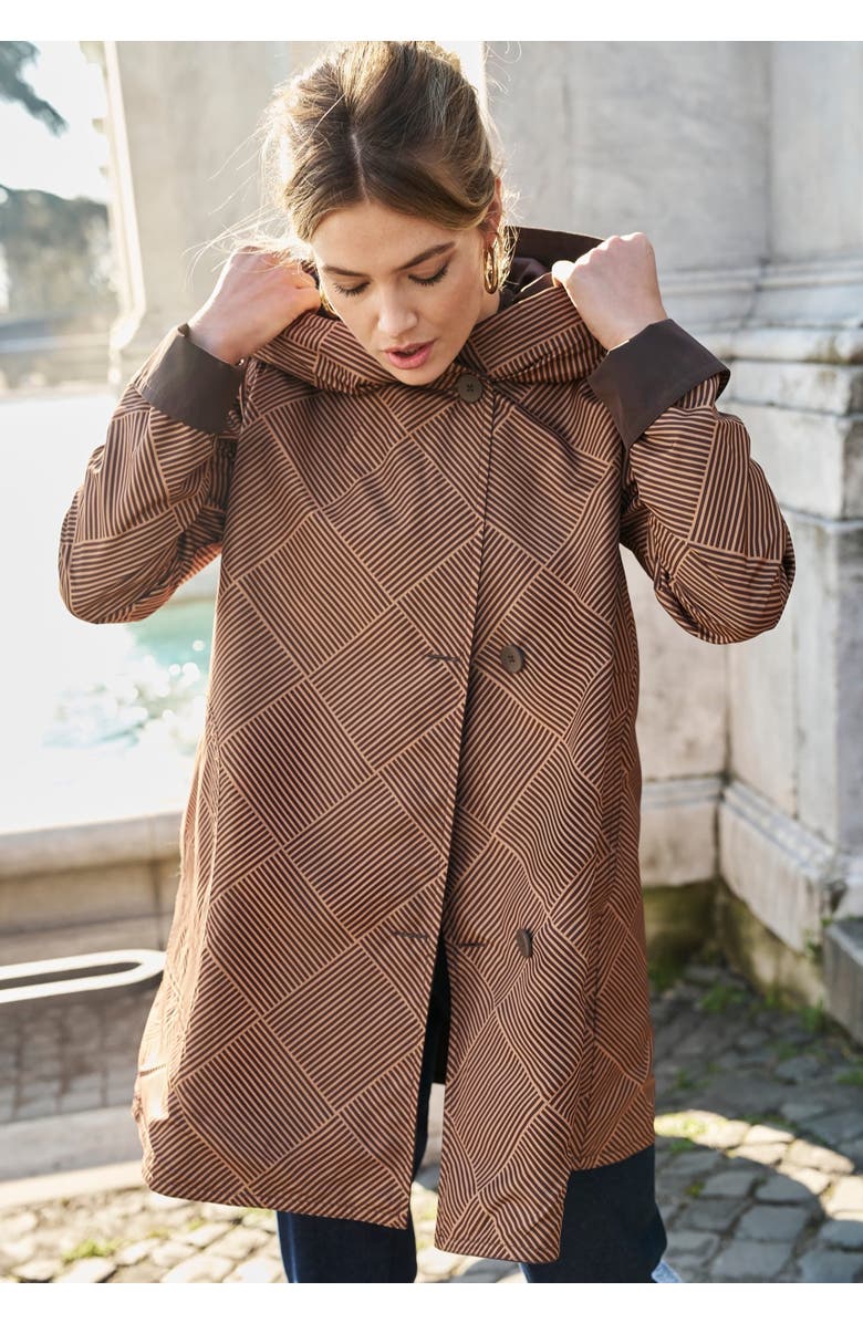 Jessica London Reversible A-Line Raincoat, Alternate, color, Camel Diamond Stripe