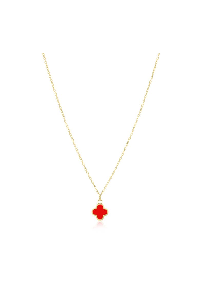 The Lovery Fine Jewelry Mini Coral Single Clover Necklace, Main, color, Coral