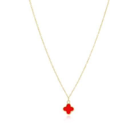 Mini Coral Single Clover Necklace