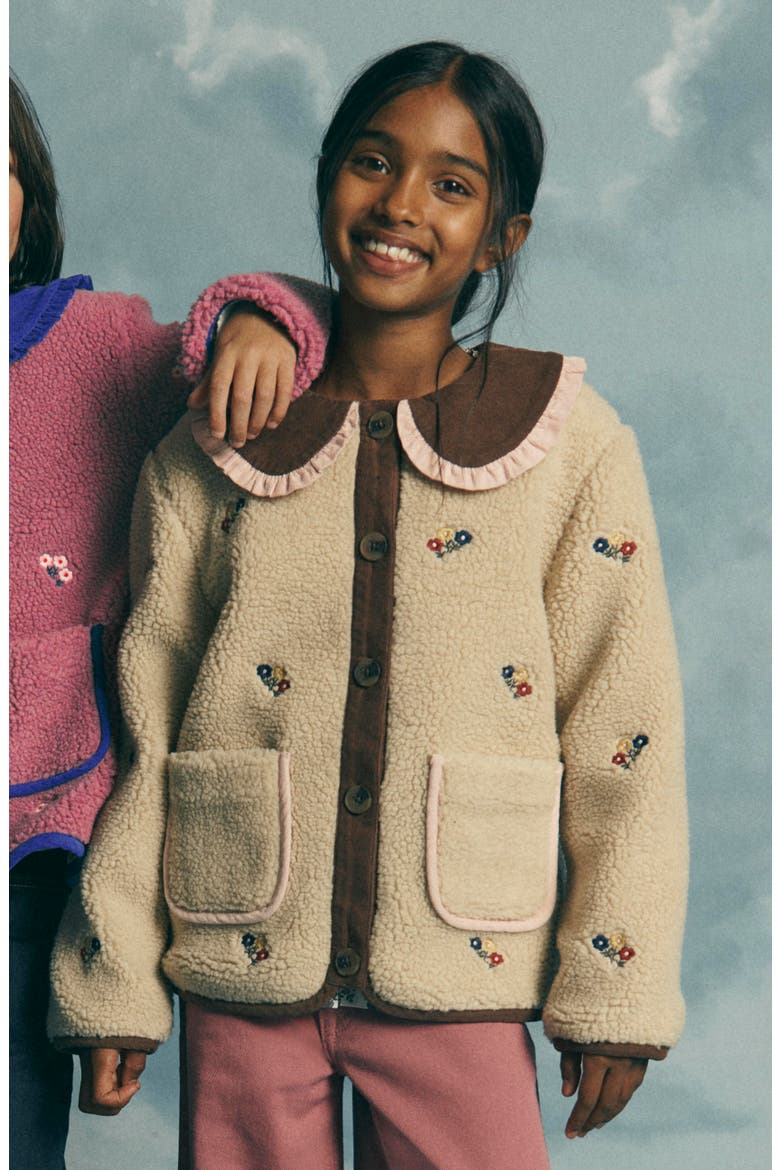 Kids' Embroidered High Pile Fleece Jacket, Alternate, color, IVORY EMBROIDERY