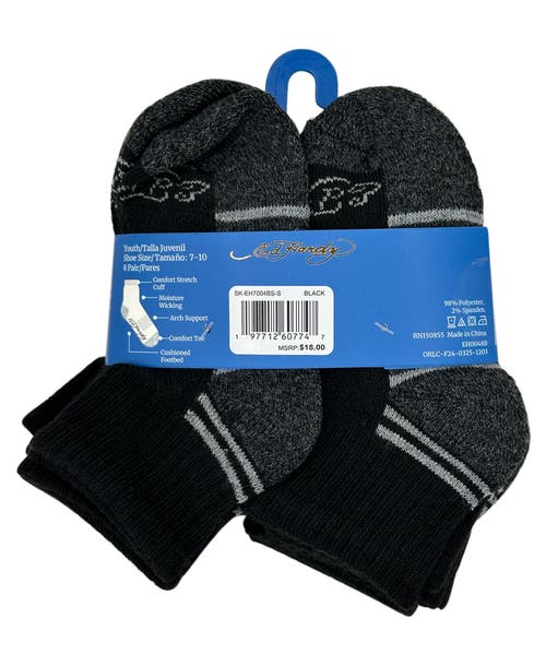 Ed Hardy Athletic Half Cushion Quarter Sock 8-pack In Black
