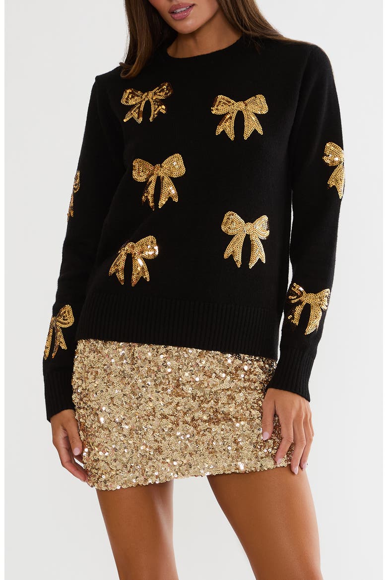 Jolene Bowed Sweater, Main, color, MIDNIGHT SPARKLE