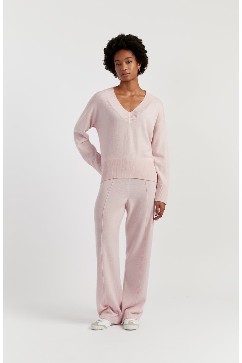 V Neck Wool Cashmere Slouchy Lightweight Sweater, Alternate, color, Pink Melange