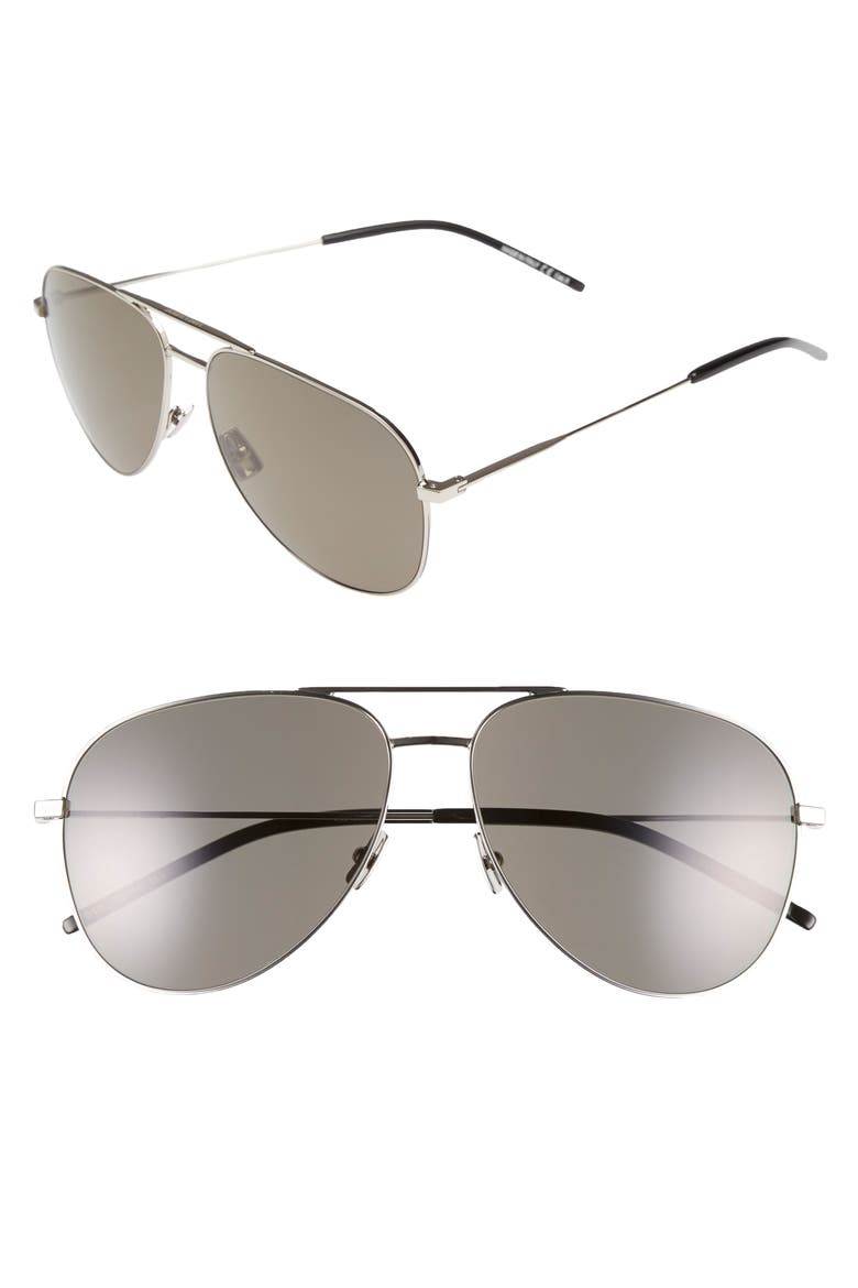 'Classic' 59mm Aviator Sunglasses, Alternate, color, SILVER SMOKE