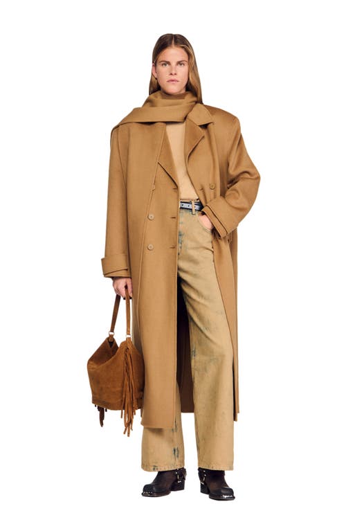Sandro Oversized Wool Coat In Brown