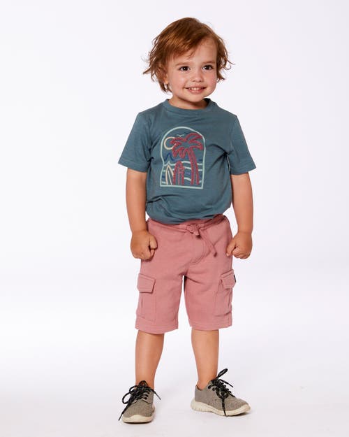 Deux Par Deux Little Boy's Short Sleeve Organic Cotton Graphic Tee Teal And Dark Old Rose In Teal And Dark Old Rose