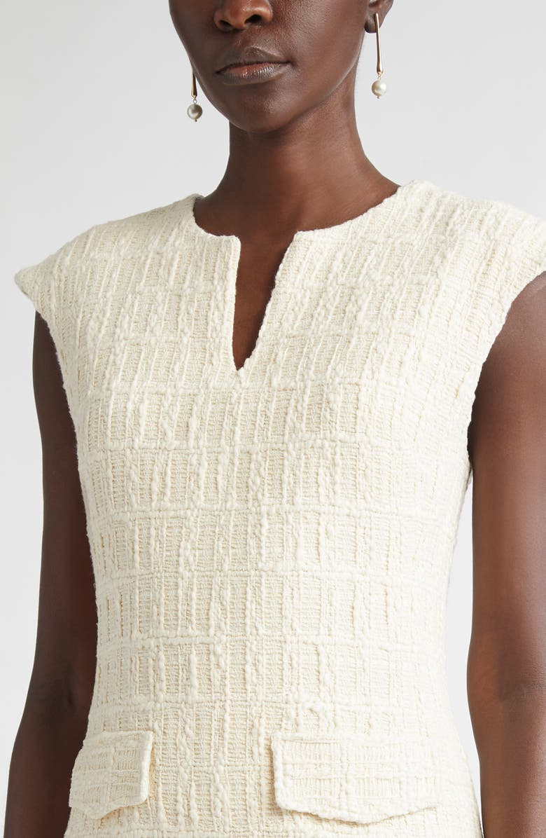 ST. JOHN Plaid Tweed Sheath Dress, Alternate, color, Ecru