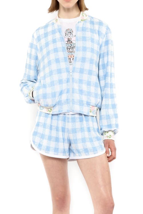 Shop Anna Sui Gingham Terry Jacket In Baby Blue