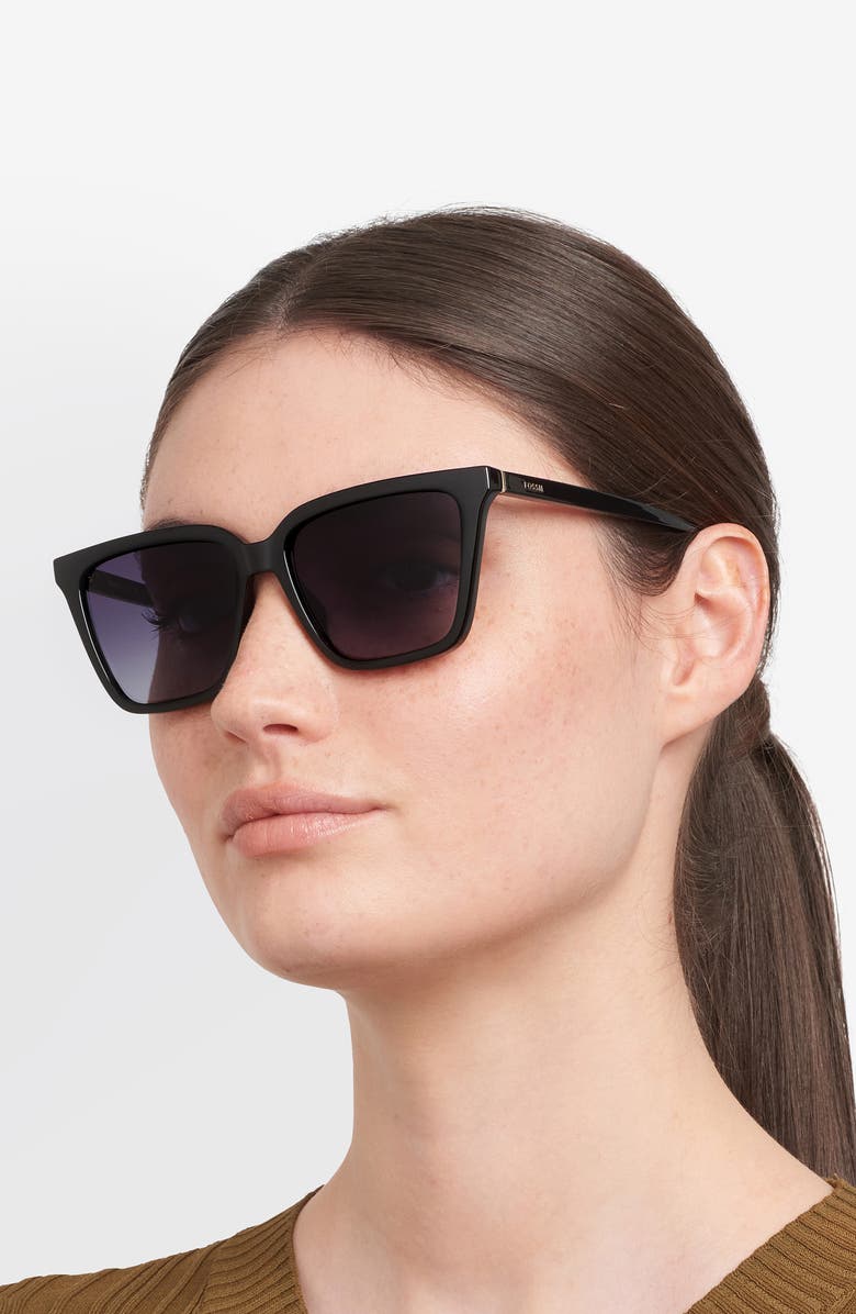 Fossil 56mm Square Sunglasses, Alternate, color, Black