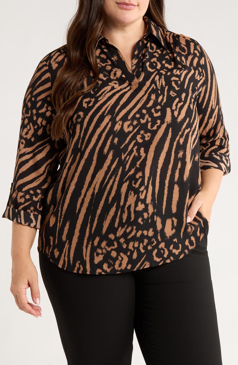 AK ANNE KLEIN Print Johnny Collar Top, Main, color,