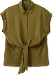 MANGO Tie Front Woven Shirt