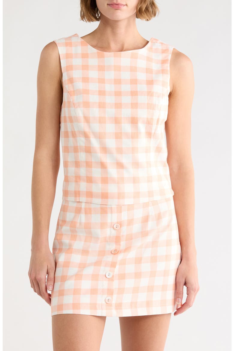 Gingham Check Sleeveless Top, Main, color, PEACH/ WHITE