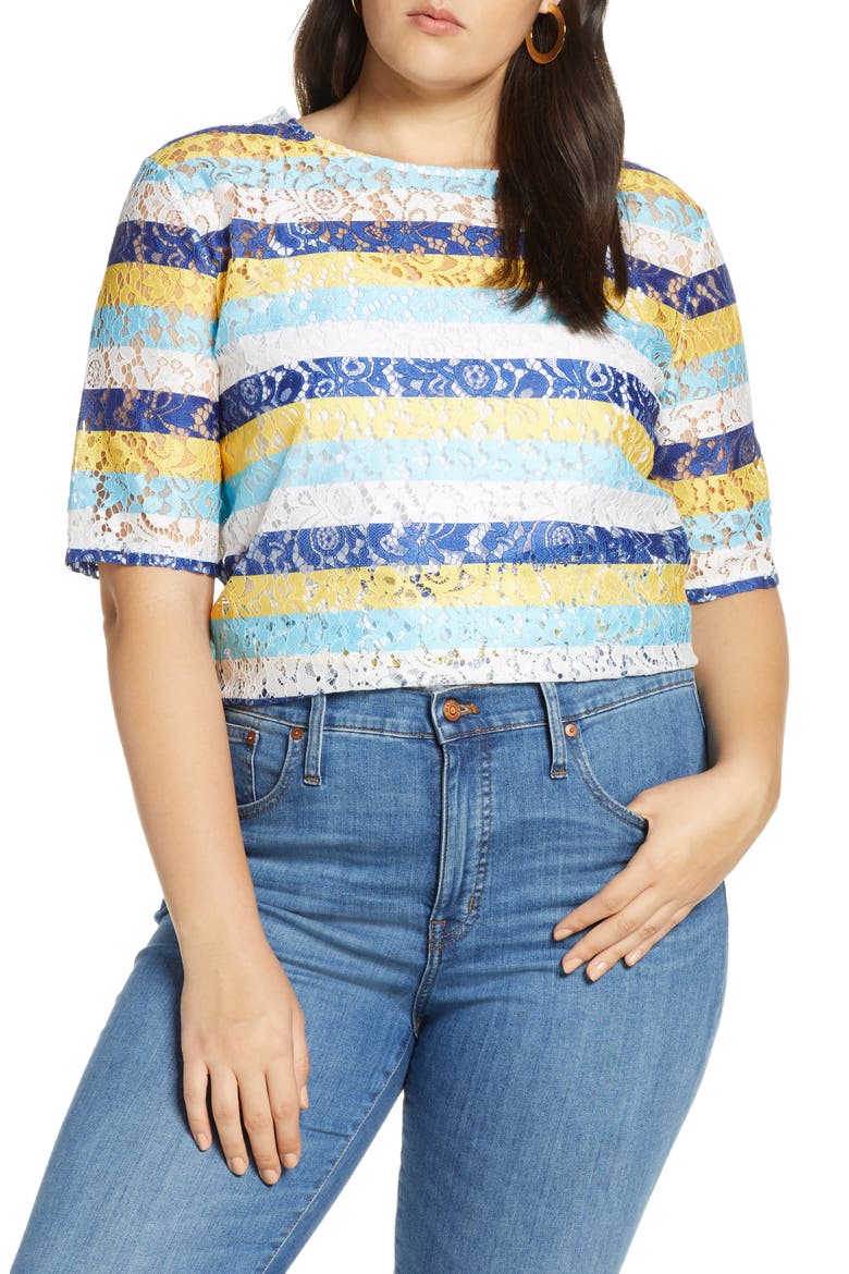 Easy Lace Top, Alternate, color, BLUE- YELLOW STRIPE