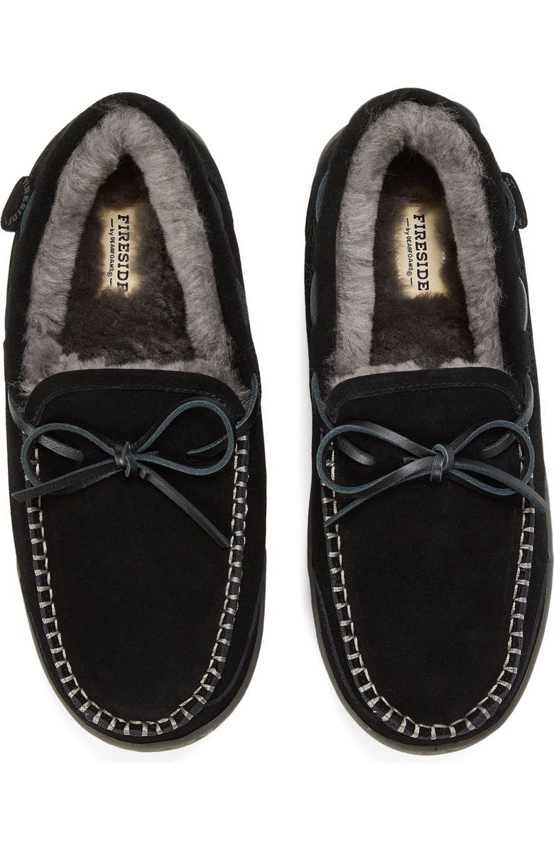 DEARFOAMS Fireside Forster Genuine Shearling Moccasin, Alternate, color, Black