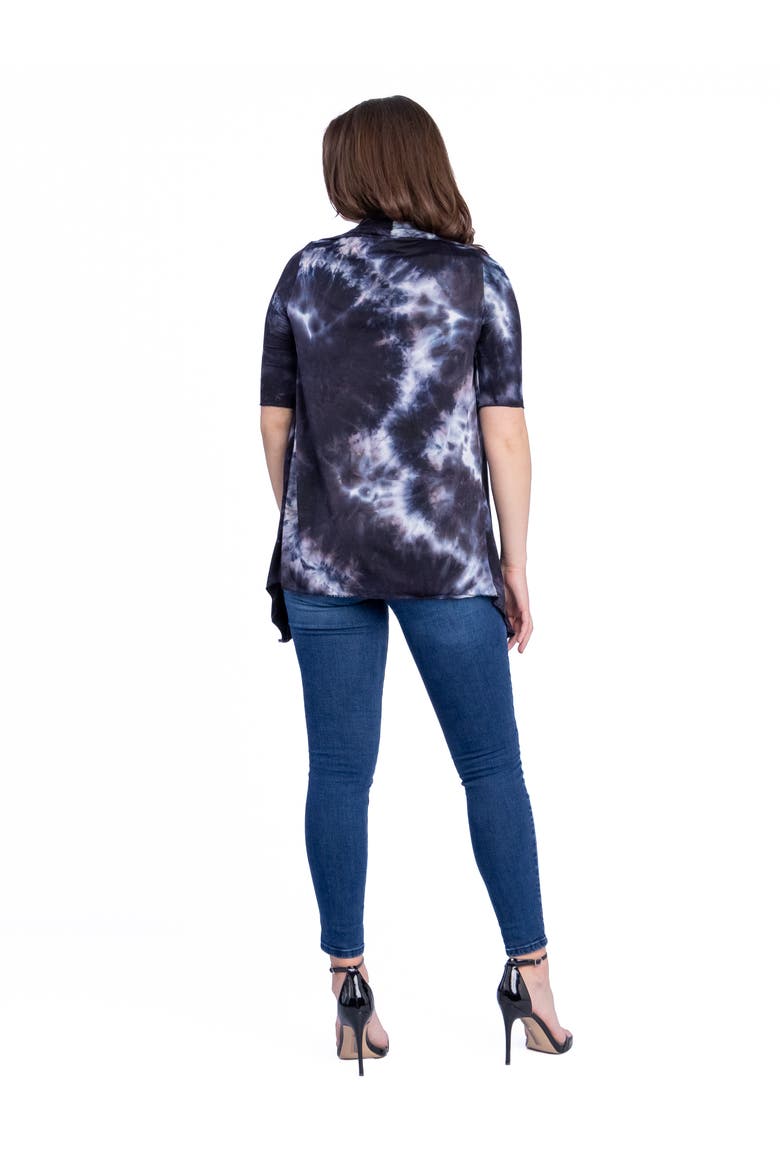 Tie Dye Elbow Sleeve Open Front Cardigan, Alternate, color, Black Multi