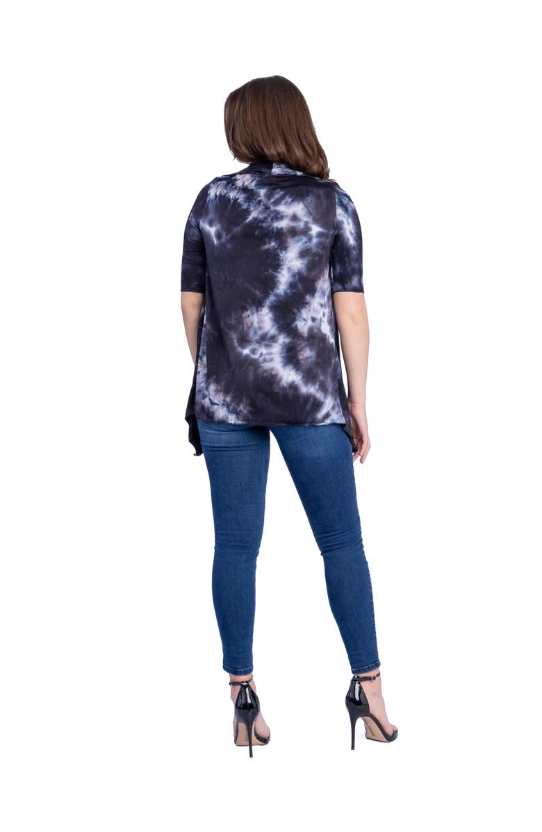 24seven Comfort Apparel Tie Dye Elbow Sleeve Open Front Cardigan, Alternate, color, Black Multi