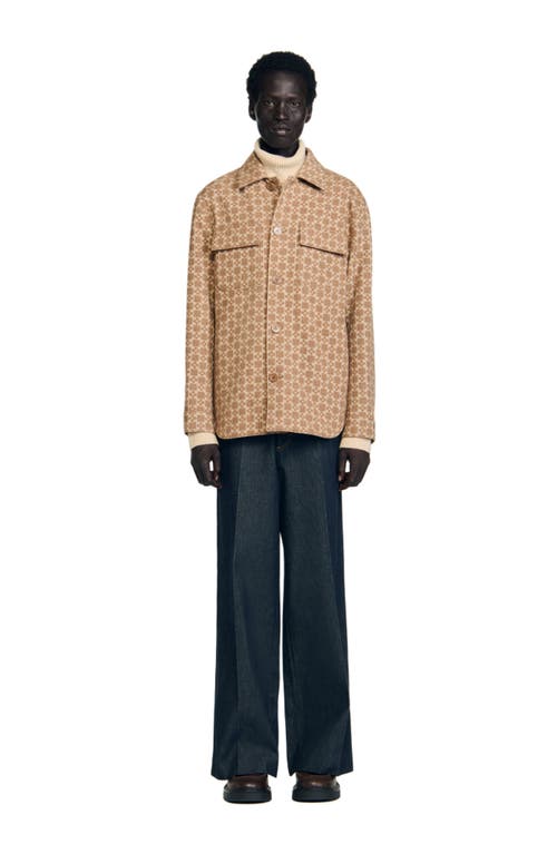 Sandro Square Cross Jacquard Overshirt In Blue