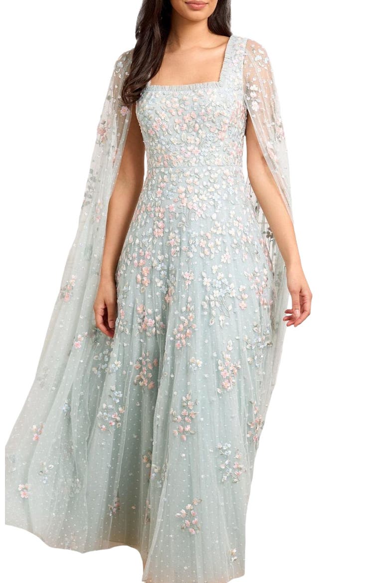 Versailles Ditsy Cape Sleeve Ankle Gown, Main, color, French Blue