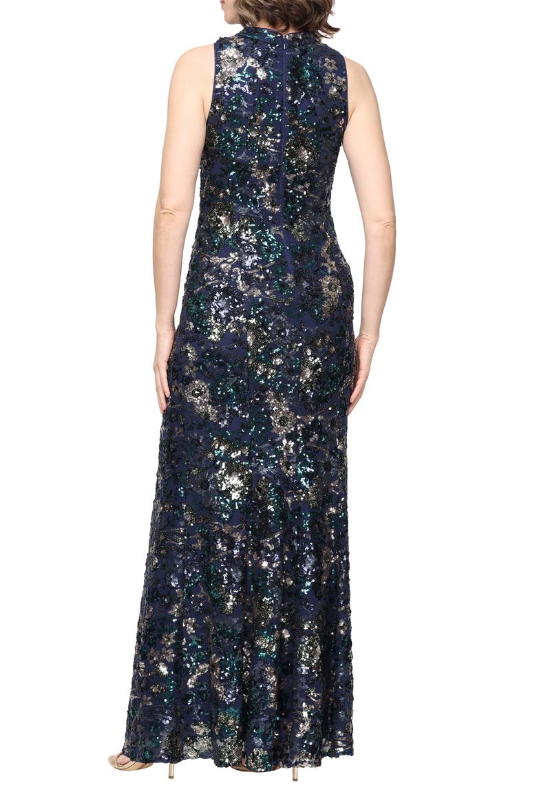 Sequin Floral Stretch Gown, Alternate, color, NAV/ EMERALD/ AB