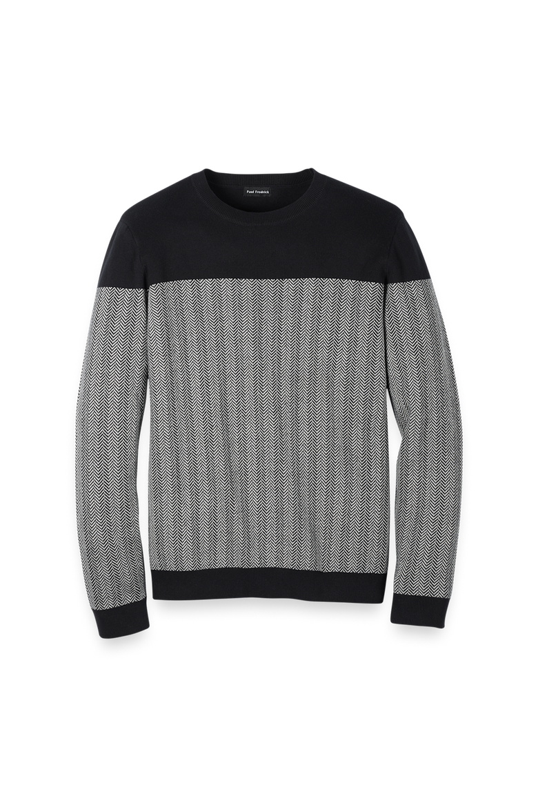 Cotton Crewneck Sweater, Main, color, Black/Ivory