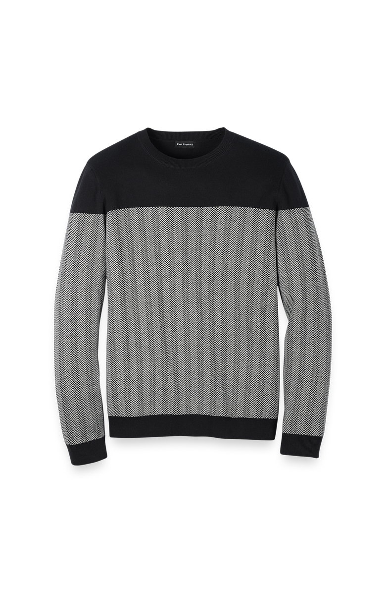 Paul Fredrick Cotton Crewneck Sweater, Main, color, Black/Ivory