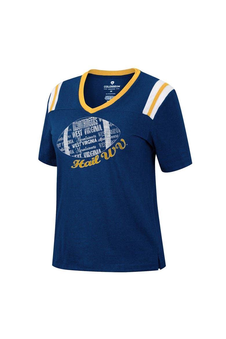 Women's Colosseum Heathered Navy West Virginia Mountaineers 15 Min Early Football V-Neck T-Shirt, Alternate, color, Heather Navy