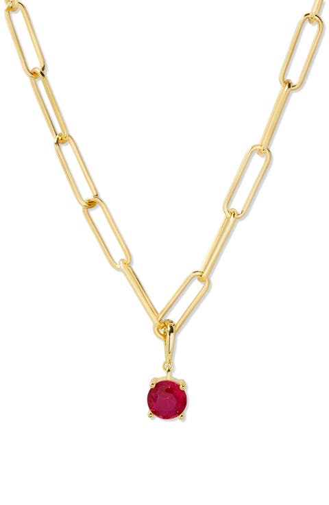 Melrose Birthstone Pendant Paper Clip Chain Necklace