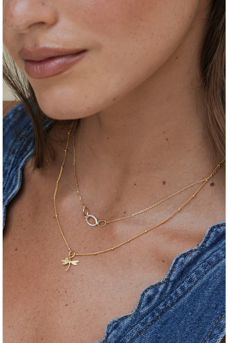 Flower & Dragonfly Charm Necklace, Alternate, color, GOLD
