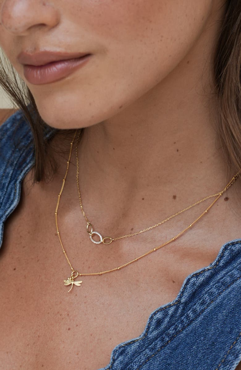 Estella Bartlett Flower & Dragonfly Charm Necklace, Alternate, color, Gold