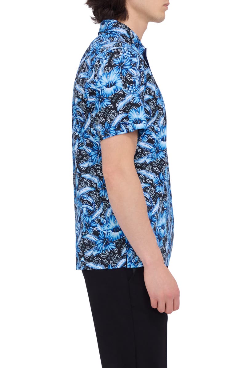 Bugatchi Hendrix Digital Floral Print Pima Cotton Polo, Alternate, color, Navy
