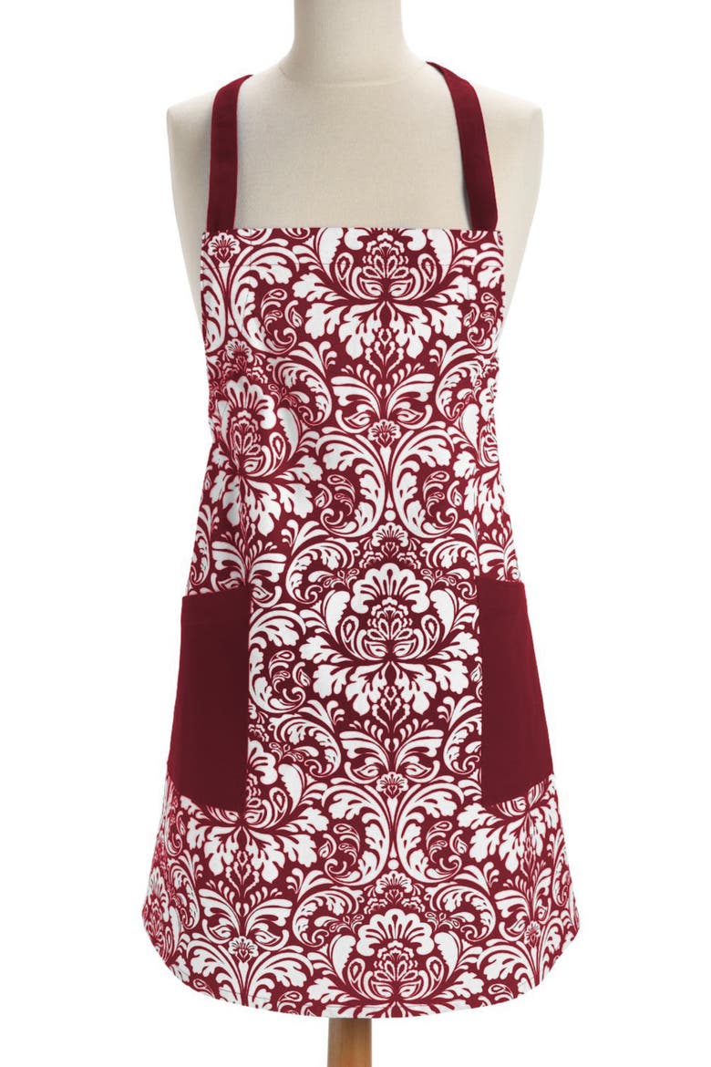 Damask 2 Pocket Printed Apron, Main, color, Wine