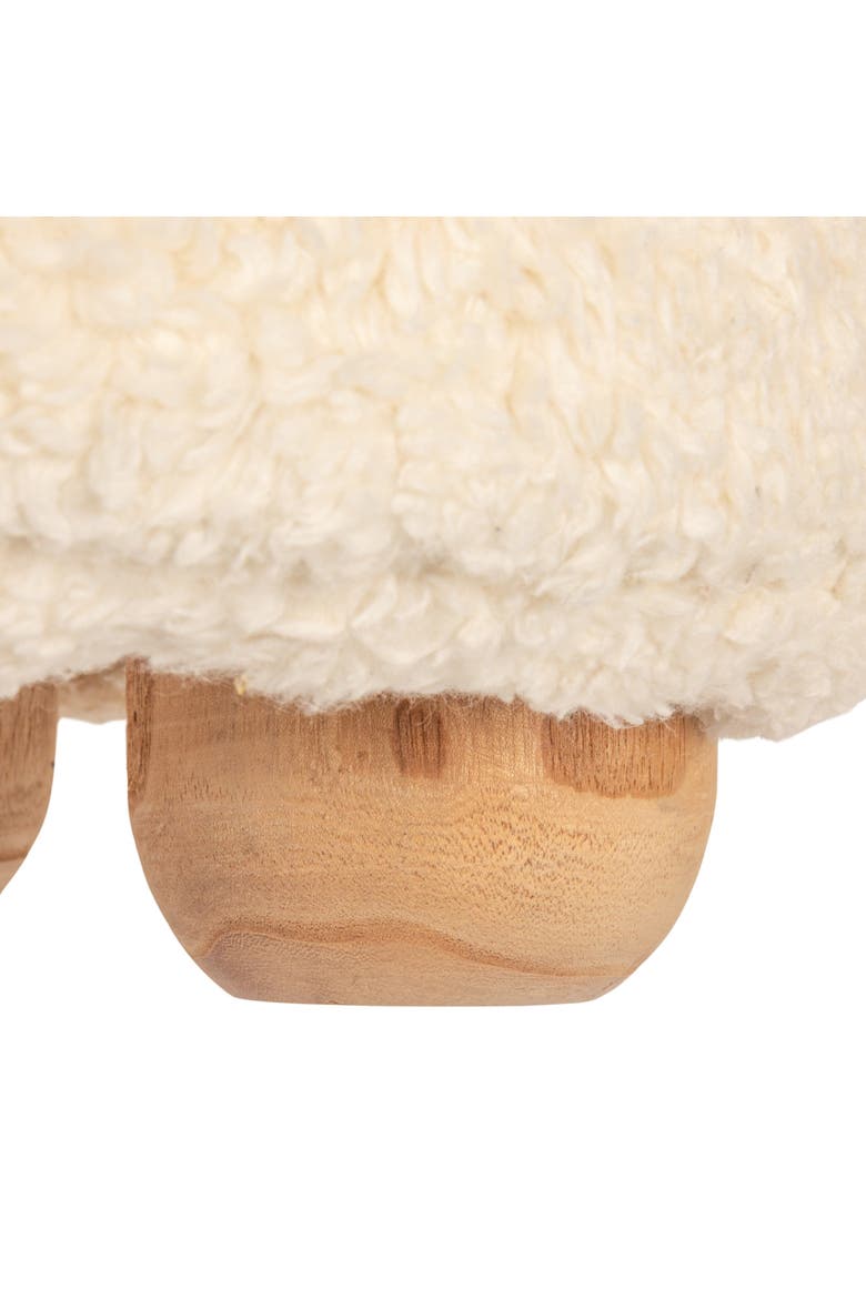 Round  Upholstered Pouf with Pine Wood Feet, Cream and Natural, Alternate, color, Cream