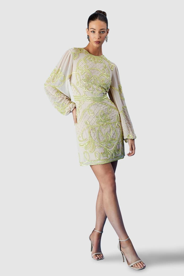 Muse Chiffon Embellished Mini Dress, Alternate, color, Natural
