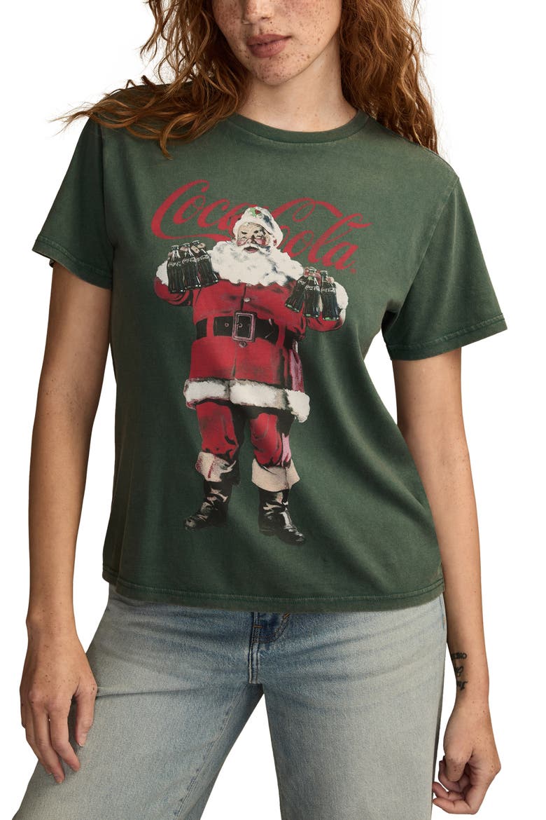 Coca-Cola® Classic Santa Cotton Graphic T-Shirt, Main, color, HUNTER GREEN