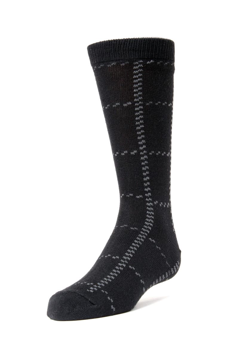 MeMoi Windowpane Plaid  Dress Socks, Main, color, Black